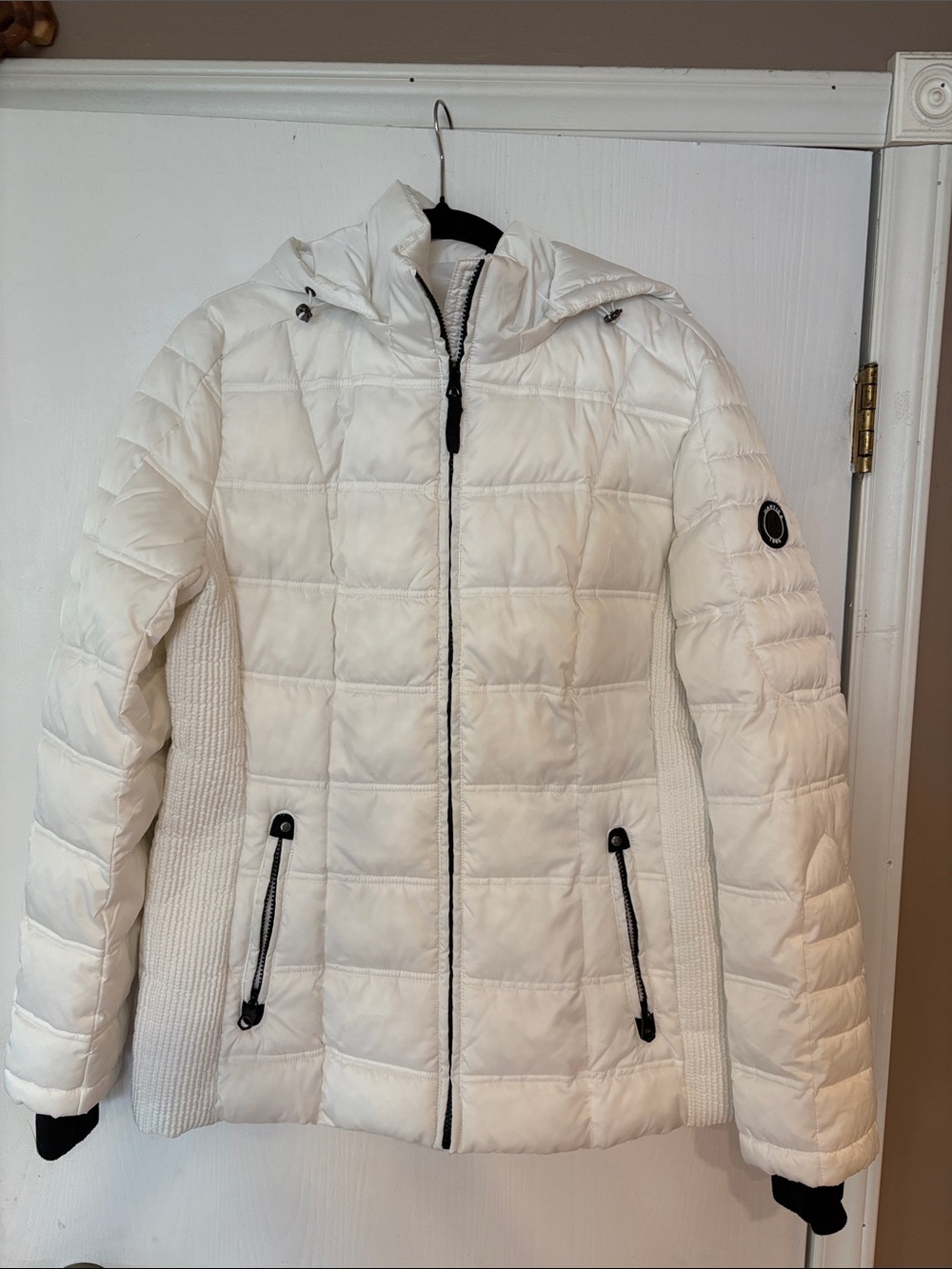 Pre-owned Nautica Women's White Quilted Hooded Puffer Jacket size large